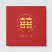 Doppeltes Glück Chinesisch Rot und Gold Hochzeit Gästebuch (Vorderseite)