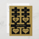 Doppeltes Glück Chinesisch Save the Date Postkarte (Vorne/Hinten)