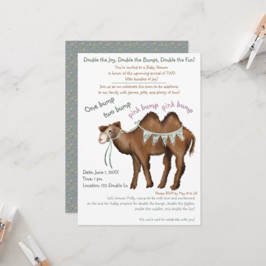 Doppeltes Glück, doppelte Liebe Einladung (Vorderseite/Rückseite Beispiel)