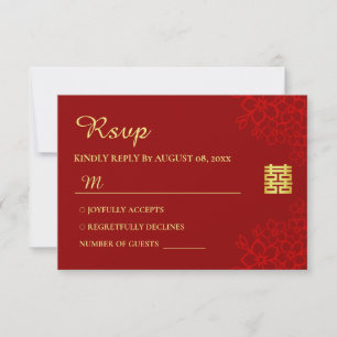 Doppeltes Glück floraler Hintergrund Chinesische H RSVP Karte