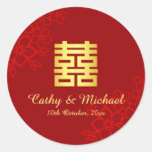 Doppeltes Glück floraler Hintergrund Chinesische H Runder Aufkleber (Vorderseite)