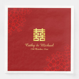 Doppeltes Glück floraler Hintergrund Chinesische H Serviette