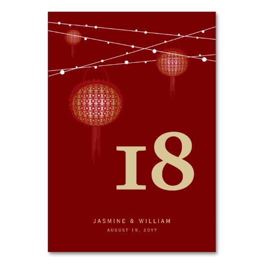 Doppeltes Glück glühende Lanterns chinesische Hoch Tischnummer (Vorderseite)