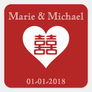 Doppeltes Glück ・ Herz ・ Fett Rot Quadratischer Aufkleber