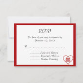 Doppeltes Glück - kühnes rotes Herz RSVP Karte (Rückseite)