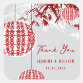 Doppeltes Glück Lanterns & Bambuschinesisch Hochze Quadratischer Aufkleber (Vorderseite)