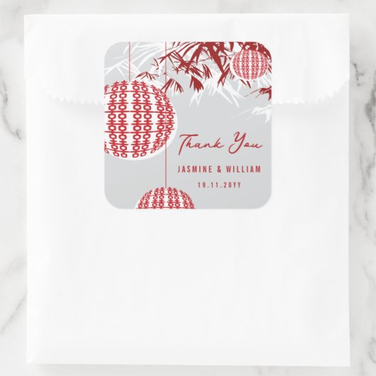 Doppeltes Glück Lanterns & Bambuschinesisch Hochze Quadratischer Aufkleber (Tasche)