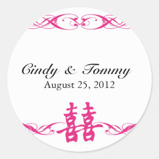 Doppeltes Glück mit Rolle-Aufkleber-Pink Runder Aufkleber