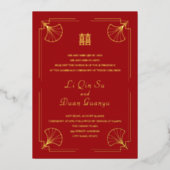 Doppeltes Glück Red Chinese Hochzeit Real Gold Folieneinladung (Vorderseite)