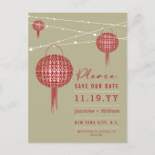 Doppeltes Glück Red Lanterns Asiatisch Save the Da Postkarte (Vorderseite)