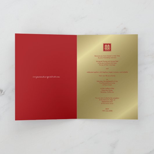 Doppeltes Glück Red Lanterns Gold Chinesisch Hochz Einladung (Innenseite)