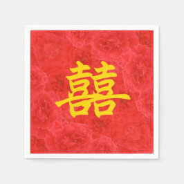 Doppeltes Glück Reiche Rote Rose blüht Serviette