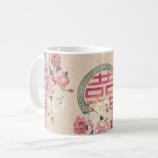 Doppeltes Glück-Symbol auf leichtem Kaffeetasse (Vorderseite Links)