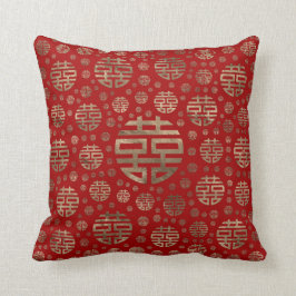 Doppeltes Glück-Symbolmuster - Gold auf Rot Kissen