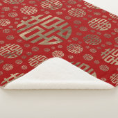 Doppeltes Glück-Symbolmuster - Gold auf Rot Sherpadecke (3/4)