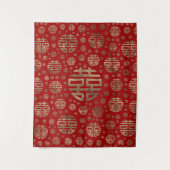 Doppeltes Glück-Symbolmuster - Gold auf Rot Wandteppich (Vorderseite)