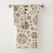 Doppeltes Glück-Symbolmuster - Pastellgold Badhandtuch Set (Insitu)