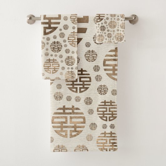 Doppeltes Glück-Symbolmuster - Pastellgold Badhandtuch Set (Insitu)