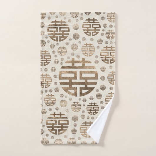 Doppeltes Glück-Symbolmuster - Pastellgold Badhandtuch Set (Handtuch)