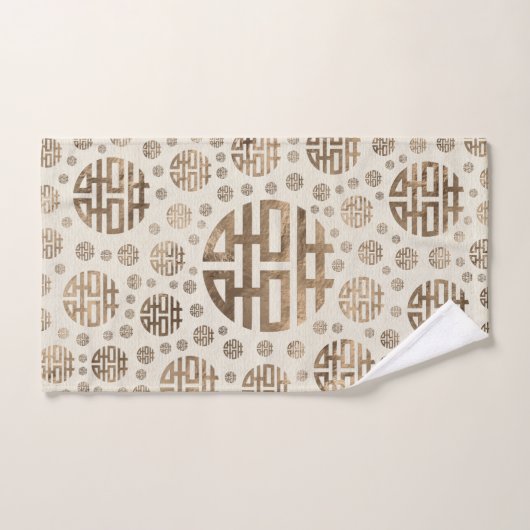 Doppeltes Glück-Symbolmuster - Pastellgold Badhandtuch Set (Handtuch)