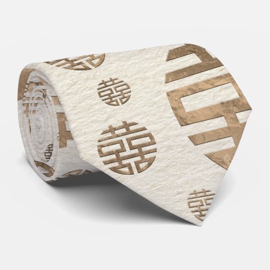 Doppeltes Glück-Symbolmuster - Pastellgold Krawatte (Gerollt)