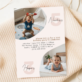 Doppeltes Kinderfoto Gemeinsame doppelte Geburtsta Einladung