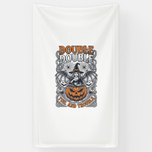 Doppeltes Mühsal Ärger Hexe Kürbis Halloween Spinn Banner