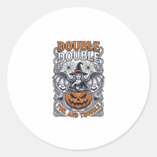 Doppeltes Mühsal Ärger Hexe Kürbis Halloween Spinn Runder Aufkleber