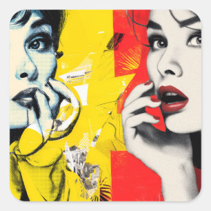 Doppeltes Pop-Art-Porträt Quadratischer Aufkleber