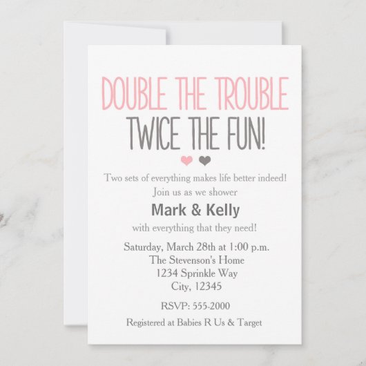 Doppeltes Problem TWINS Baby Dusche Einladung (Vorderseite)