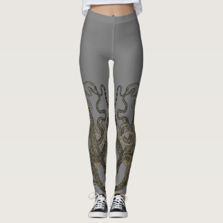 Doppeltes Sepia auf grauem Vintagem Kraken Leggings