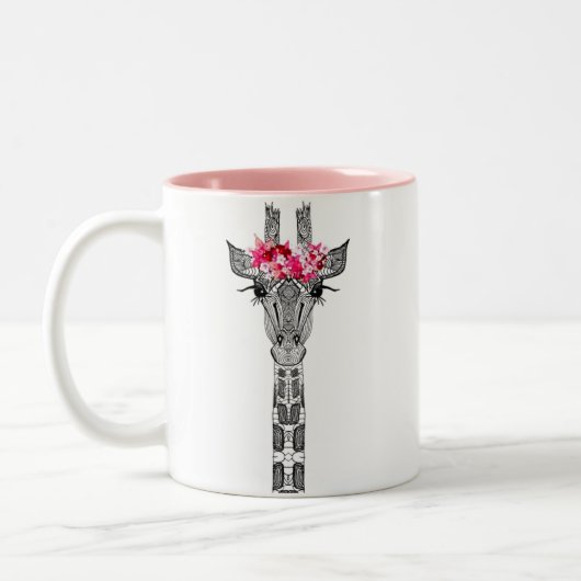 Doppeltes versah Giraffen-Tasse mit Blumenkrone Zweifarbige Tasse (Links)