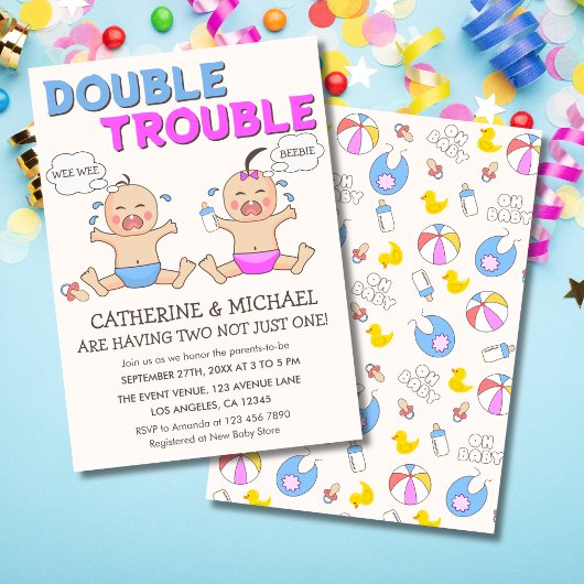 Doppeltrouble Twin Boy & Girl Baby Dusche Einladung