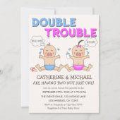 Doppeltrouble Twin Boy & Girl Baby Dusche Einladung (Vorderseite)