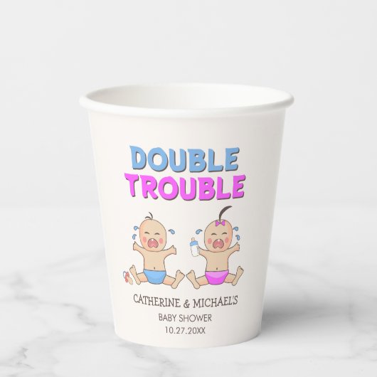 Doppeltrouble Twin Boy & Girl Baby Dusche Pappbecher (Vorderseite)