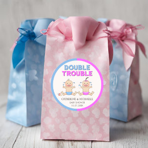 Doppeltrouble Twin Boy & Girl Baby Dusche Runder Aufkleber