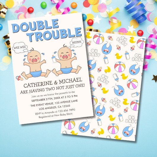 Doppeltrouble Twin Boys Babydusche Einladung