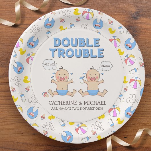Doppeltrouble Twin Boys Babydusche Pappteller