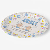 Doppeltrouble Twin Boys Babydusche Pappteller (Schrägansicht)