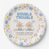Doppeltrouble Twin Boys Babydusche Pappteller (Vorderseite)