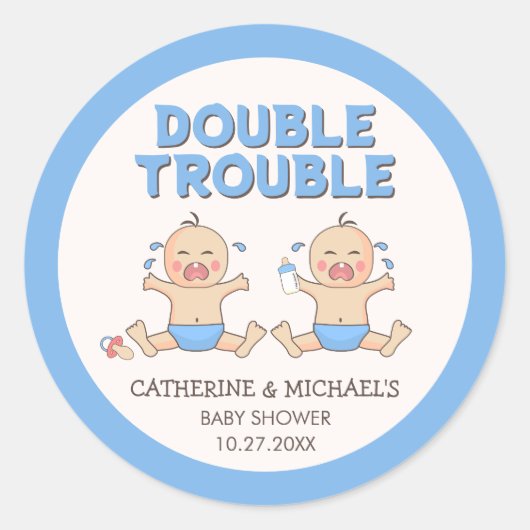Doppeltrouble Twin Boys Babydusche Runder Aufkleber (Vorderseite)