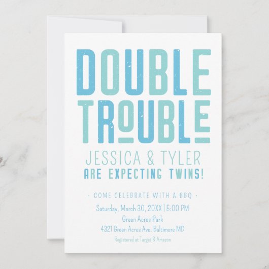 Doppeltrouble Twin Boys Kinderdusche Einladung (Vorderseite)