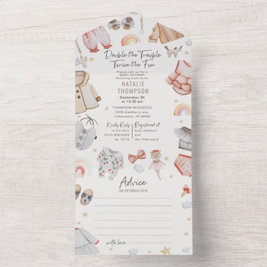 Doppeltrouble Twin Girls & Advice Baby Dusche All In One Einladung (Innen Boden)