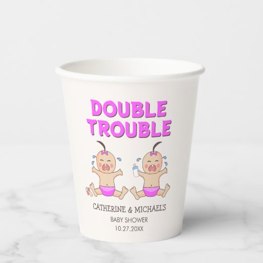 Doppeltrouble Twin Girls Babydusche Pappbecher (Vorderseite)