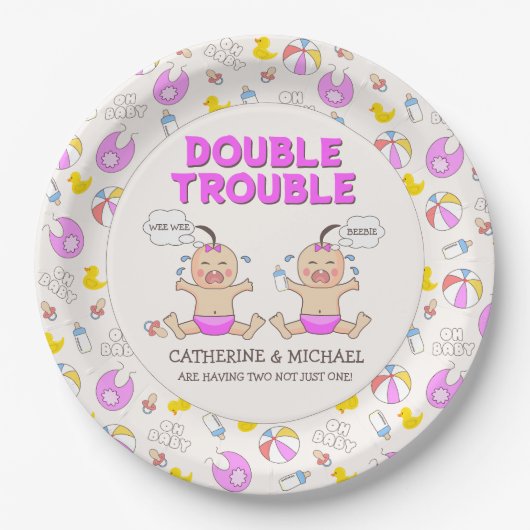Doppeltrouble Twin Girls Babydusche Pappteller (Vorderseite)