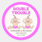 Doppeltrouble Twin Girls Babydusche Runder Aufkleber (Vorderseite)