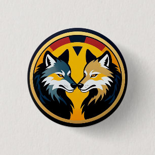 Doppelwolf-Emblem-Logo mit goldenem Kreis Button