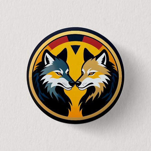 Doppelwolf-Emblem-Logo mit goldenem Kreis Button (Vorderseite)