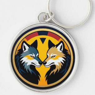 Doppelwolf-Emblem-Logo mit goldenem Kreis Schlüsselanhänger