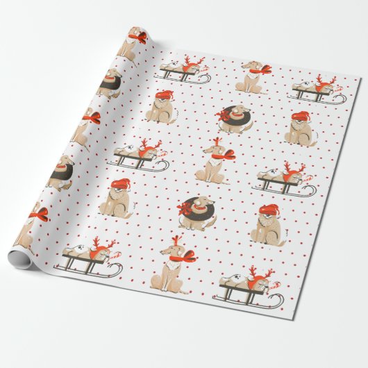 Doppy Puppy Red Dot Muster Weihnachtswrapping Pape Geschenkpapier (Ungerollt)